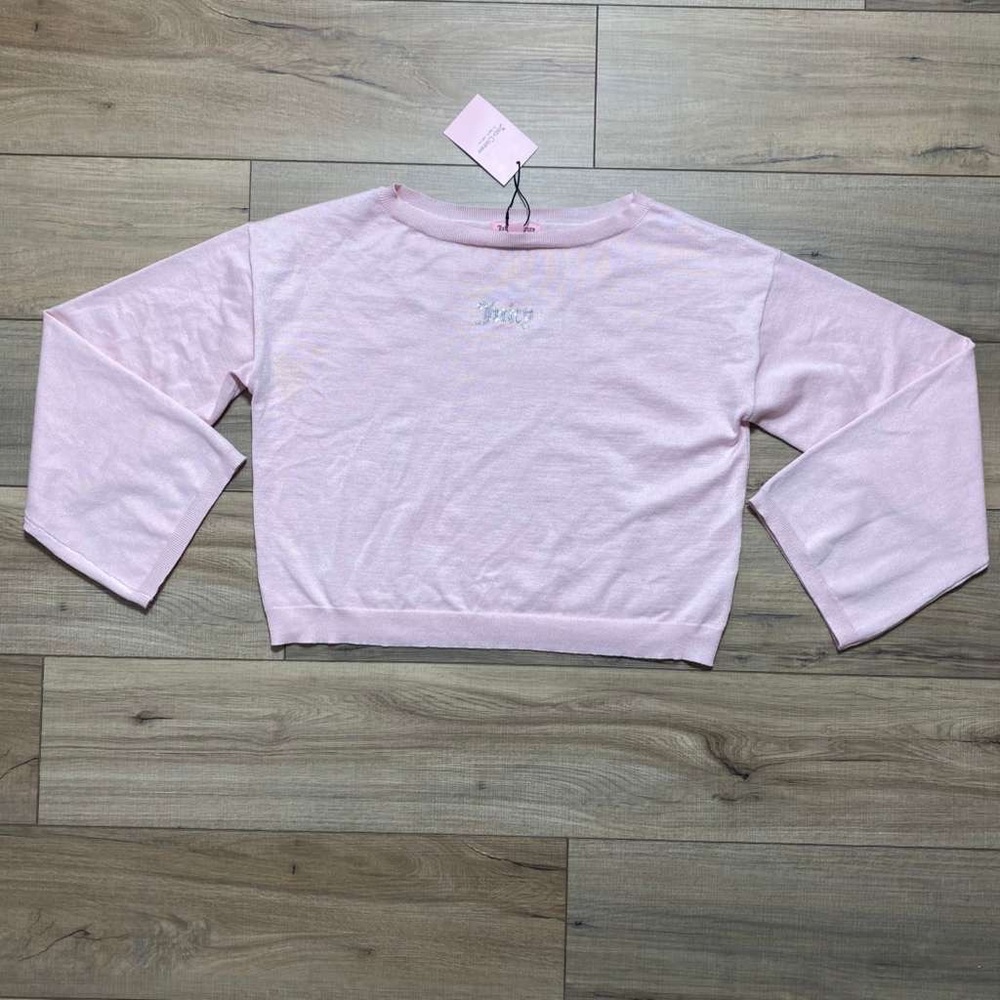 Juicy Couture Womens Long Flared Sleeve Cropped Sweater Rhinestones‎ M Pink